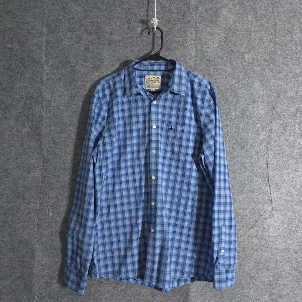 Jack Wills Button Down Shirt Mens Blue Plaid Long Sleeve Casual Sz XL Check